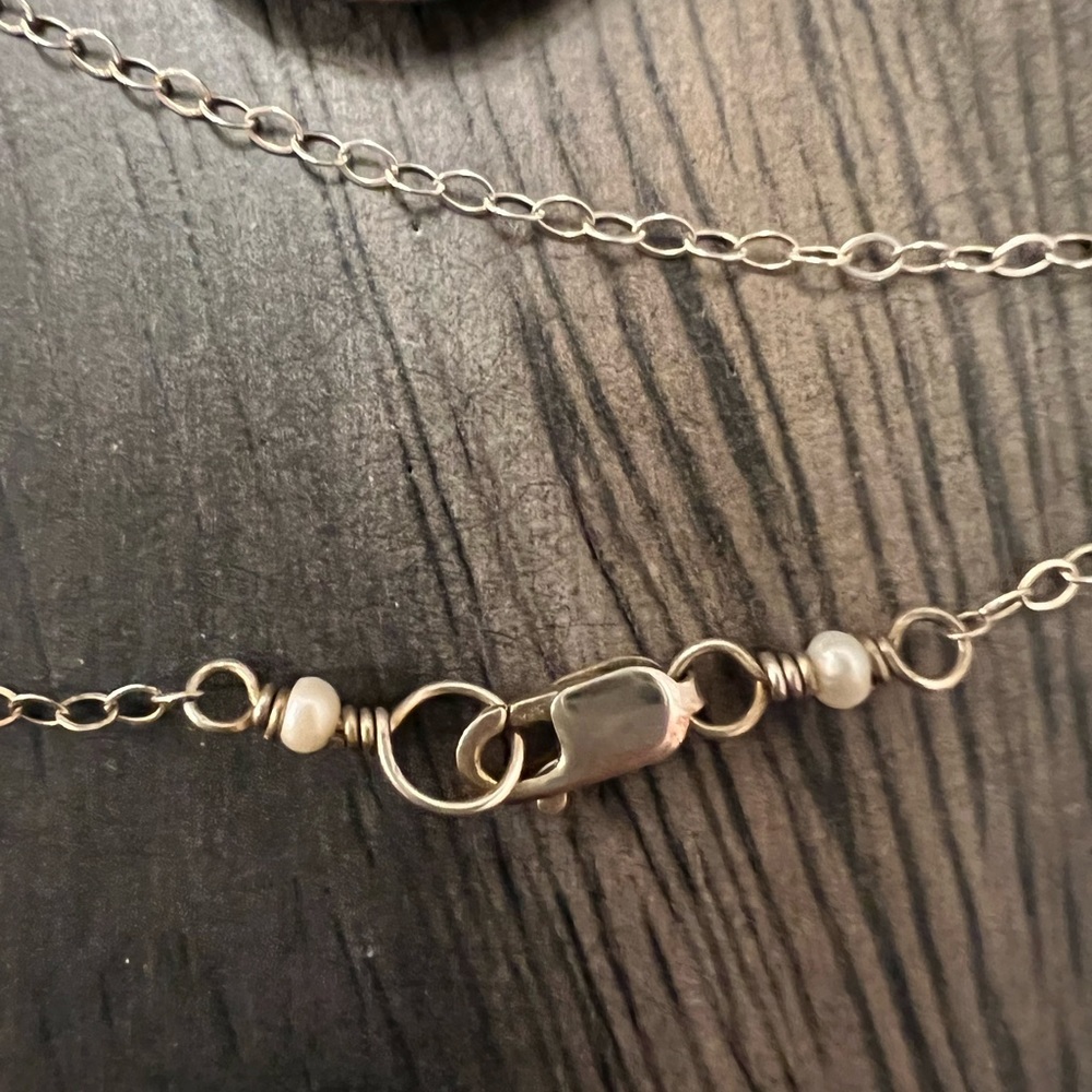 NEW Handmade Enamel Copper Disks & Freshwater Pearl Sterling Necklace - Picture 7 of 9